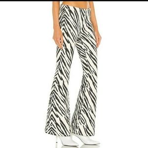 Free People Zebra Printed Penny Pull On Mid Rise Bell Bottom Flare Jeans